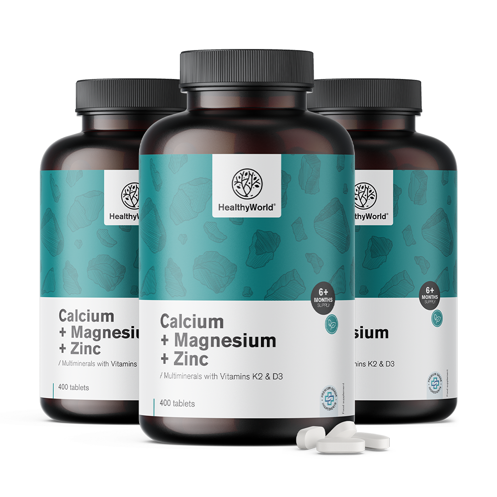 Calcium + magnesium + zinc in tablets for a year's supply.