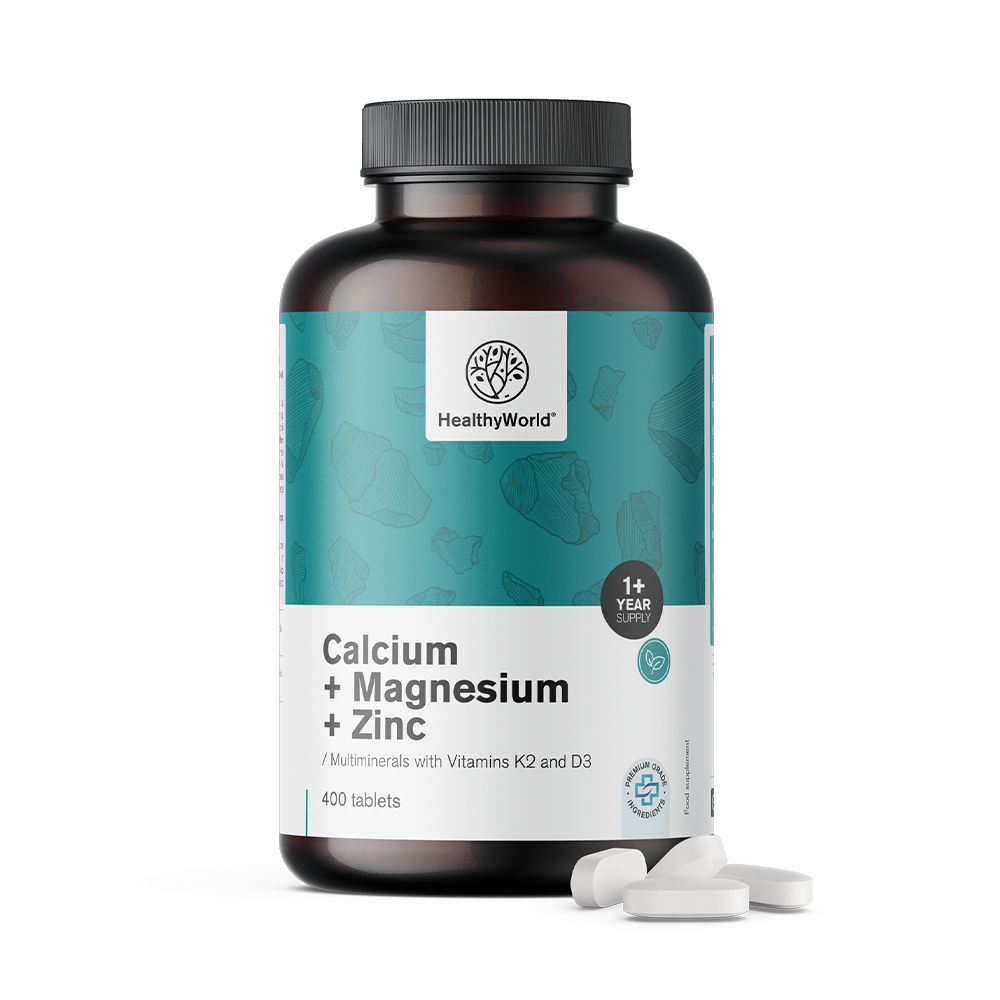 Calcium + magnesium + zinc in tablets for a year's supply.