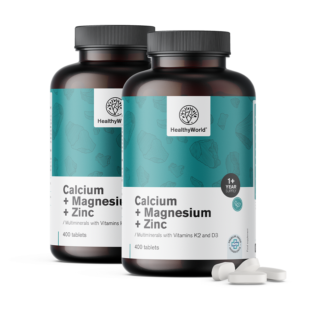 Calcium + magnesium + zinc in tablets for a year's supply.