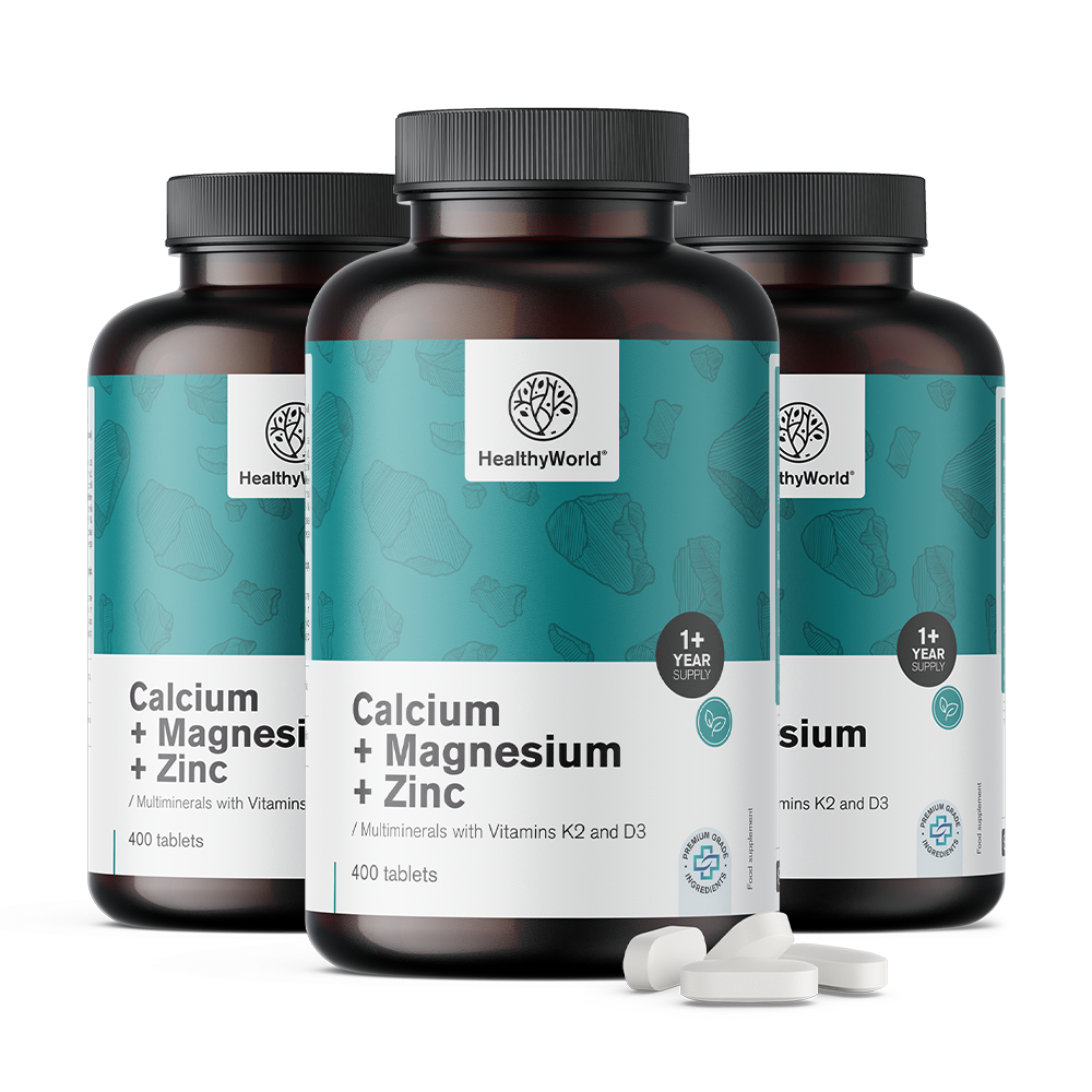 Calcium + magnesium + zinc in tablets for a year's supply.