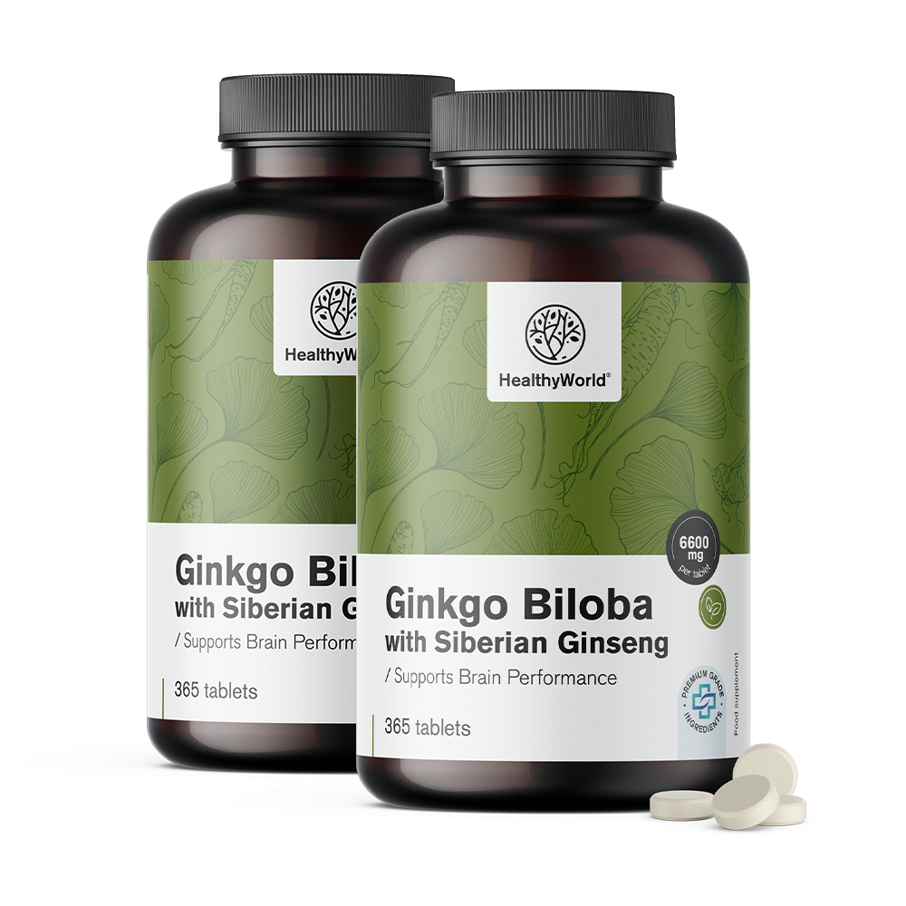 Ginko biloba cu ginseng siberian sub formă de tablete.