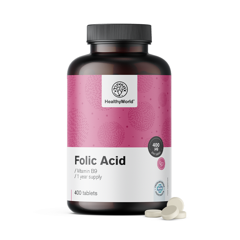 Acidul folic 400 μg în tablete.